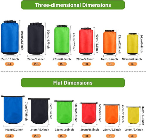 6 Pcs Waterproof Dry Bag Sack Lightweight Outdoor Dry Bags 35 L, 20 L, 15 L, 10 L, 5 L, 3 L Waterproof Boat Bag for Kayaking, Backpacking, Hiking, Camping Rafting(Bright Color)