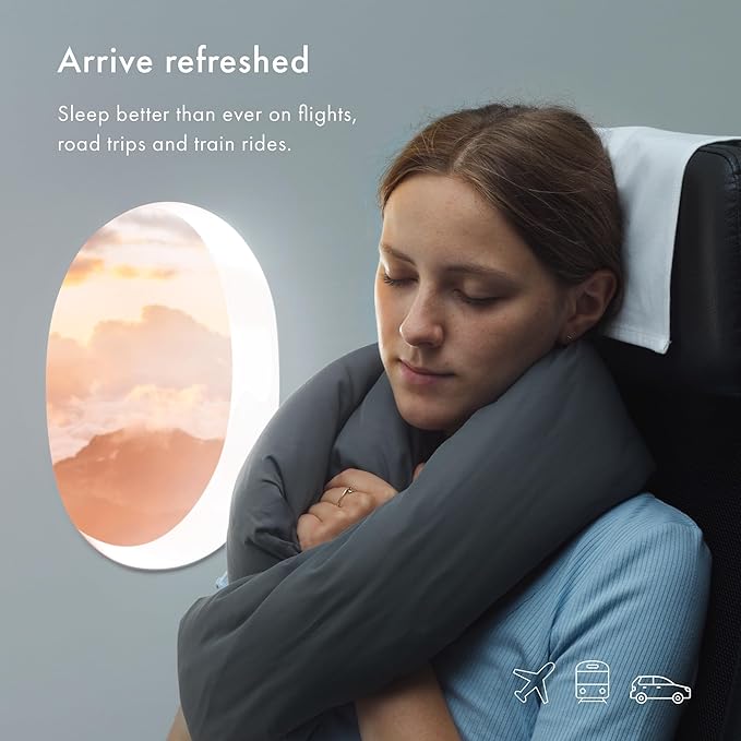 Huzi Infinity Pillow - Home Travel Soft Neck Scarf Support Sleep (Grey)