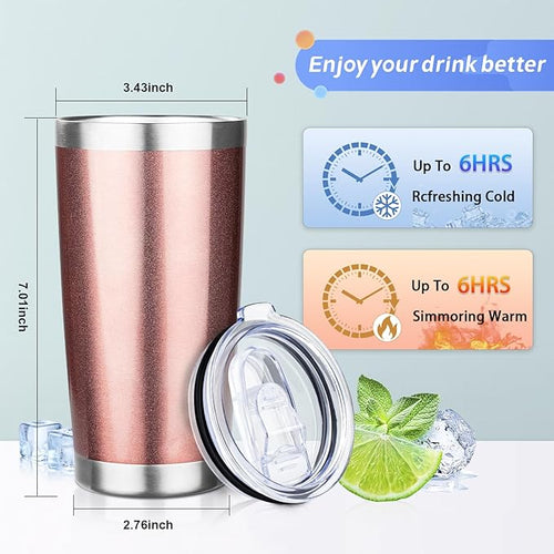 20oz Tumbler with Straw and Brush, Stainless Steel Vacuum Insulated tumbler, Double Wall Insulated Coffee Tumbler for Outdoor, Home, Travel,Office (Rose Gold,1pcs)