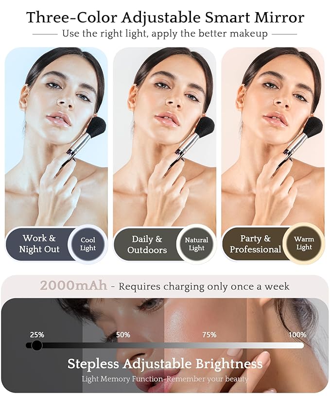 MOMIRA Travel Makeup Bag Cosmetic Bag with Lighted Mirror, Adjustable Brightness in 3 Color Scenarios/Detachable makeup mirror, All-round Upgrade, Waterproof, Gift for Women -Beige Grey