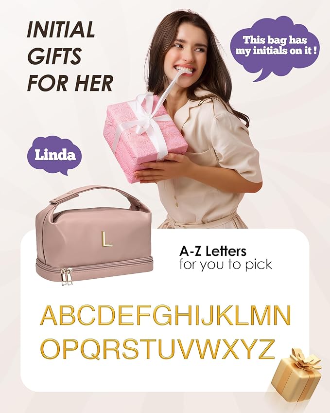Birthday Gifts for Her-Personalized Teen Girl Gifts, Personalized Makeup Bag with Handle, Cosmetic Bag with Makeup Brush Organizer, PU Leather Travel Toiletry Bag, Gifts for Friends Female