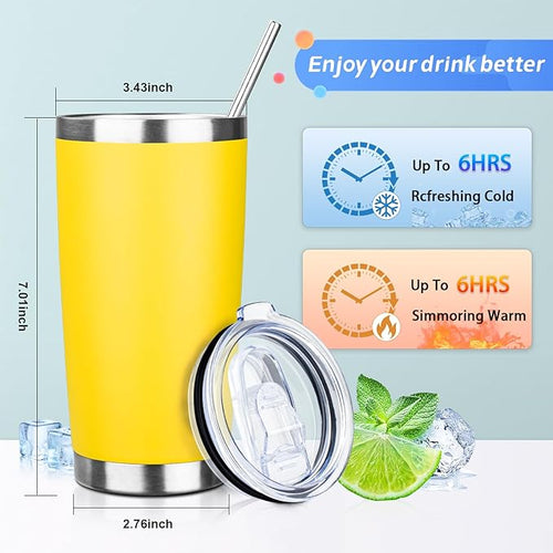 20oz Tumbler with Straw and Brush, Stainless Steel Vacuum Insulated tumbler, Double Wall Insulated Coffee Tumbler for Outdoor, Home, Travel,Office (Buff,1pcs)