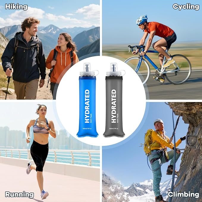 2Pack Soft Flask, 8.5oz Collapsible Soft Water Bottle, 250ml Foldable TPU Bottles for Hydration Pack BPA-Free, Running Lightweight Water Bottle for Hiking Cycling Climbing Running