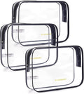 BAGSMART Clear Toiletry Bag, 3 Packs TSA Approved Water resistant Quart Size Travel Organizer, Airport Airline Travel Essential Carry On Makeup Cosmetic Bags for Women, Black