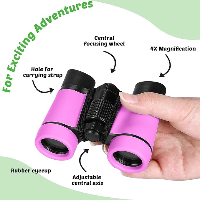Hiboom 8 Set Kids Binoculars Bulk Shockproof Folding Children Mini Compact Binoculars Compass Magnifying Glass for 3-12 Years Boys Girls Kids Bird Watching Camping Outdoor Play