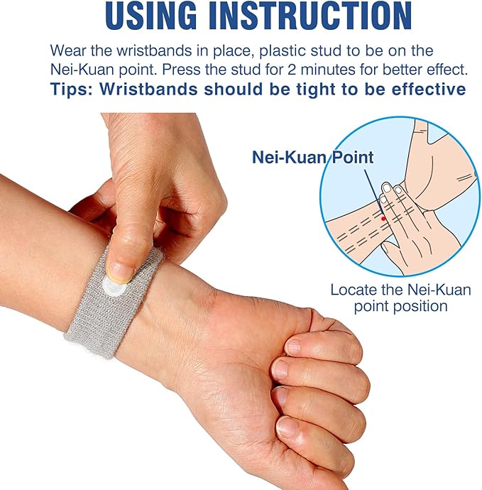 Motion Sickness Bands Anti Nausea Wristband for Adult and Kids Morning Sickness Relief for Pregnant Women Acupressure Nausea Relief for Car, Sea, Air Sickness - 2 Pairs Grey + 2 Pairs Black