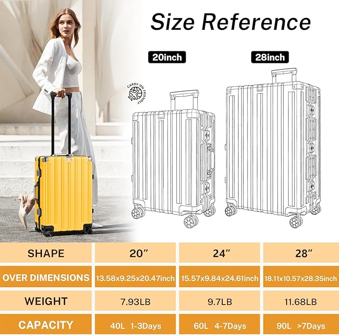 Krute Luggage 28 Inch Aluminum Frame Luggages TSA Lock No Zipper Checked Suitcase with Spinner Wheels Hard Shell Lightweight PC+ABS Large Suit Case