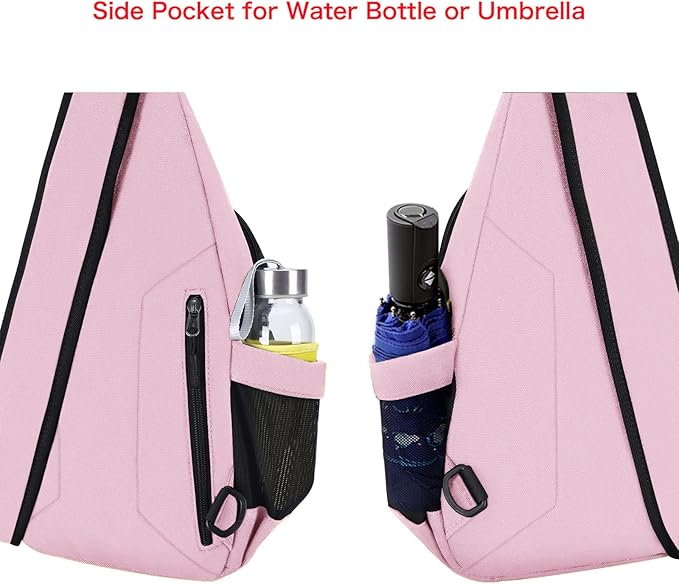 MOSISO Sling Backpack,Canvas Crossbody Hiking Daypack Bag with Anti-theft Pocket, Pink