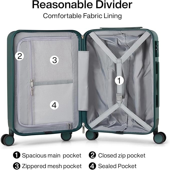 Hanke 24 Inch Checked Luggage with Spinner Wheels Hard Shell Suitcases Lightweight Travel TSA Luggage for Women Men Medium Suitcase(Blackish Green)