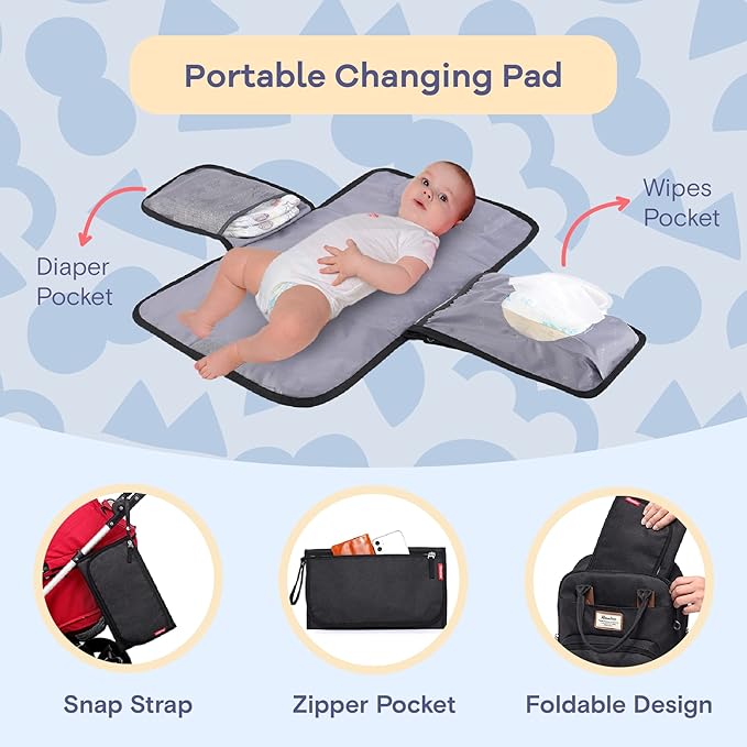 RUVALINO Diaper Bag Backpack, Multifunction Travel Pack Maternity Baby Changing Bags, Large Capacity, Waterproof, Black