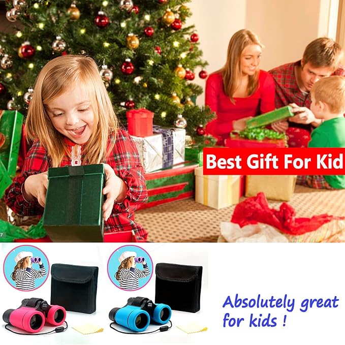 Kids Binoculars Best Gifts for 3-12 Years Boys Girls High-Resolution Optics Shockproof Mini Compact Binocuolar Toys Folding Small Telescope for Bird Watching Camping Outdoor Play