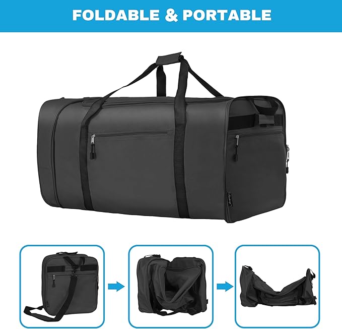 Finnhomy 100L Foldable Rolling Duffel Bag with 2 Wheels, Light Weight Travel Duffel bag with Large Loading Capacity, 32 inch Rolling Duffel bag with Shoulder Strap for Travel Camping Sports, black