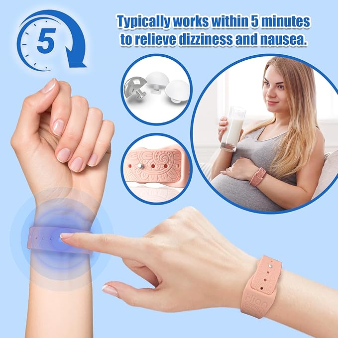 Hion Motion Sickness Bracelets Sea Sickness Wristbands for Motion Sickness/Morning Sickness/Pregnancy Nausea Anti Nausea Wristband Acupressure Nausea Bands Motion Sickness Bands（3Pairs-Pink）