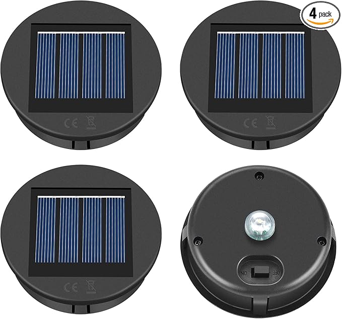 ELUTENG Solar Light Replacement 4 Pack (Top Size 3.15 inch, Bottom Size 2.76 inch) LED Solar Lantern Light Lids Outdoor Waterproof Replacement Solar Light Tops Warm White LED