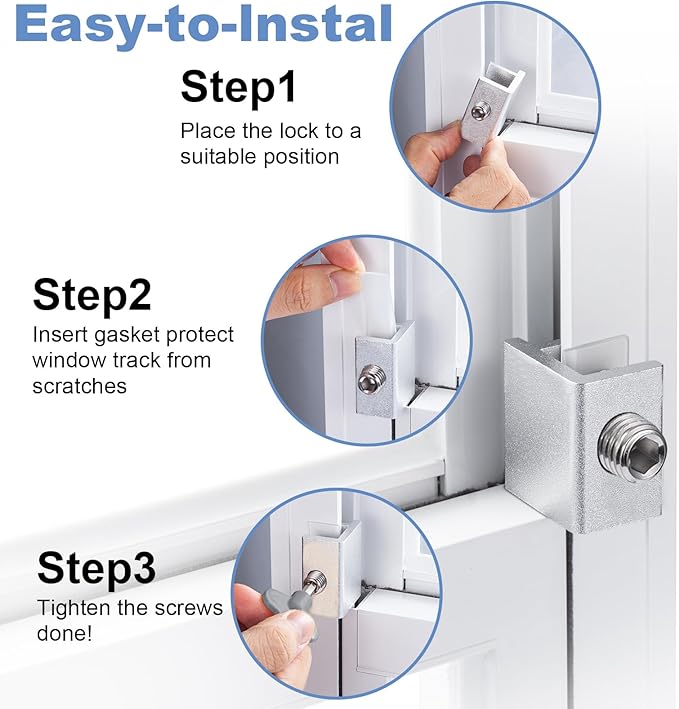 8 Sets Sliding Window Locks for Up and Down Windows,Easy to Install Vertical & Horizontal Window Security Locks,Adjustable Aluminum Window Stopper Lock