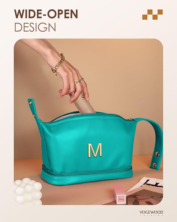 Graduation Present for for Women, Personalized Makeup Bag with Handle, Initial Double Layer Cosmetic Bag with Makeup Brush Organizer, Cosmetic Pouch for Women, Gift for Friends Female Mom
