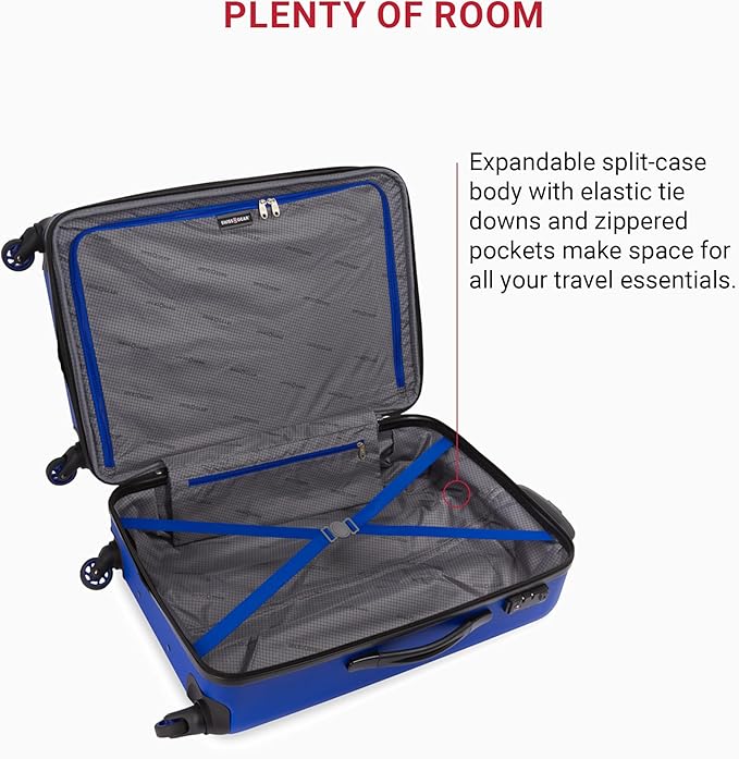SwissGear 7366 Hardside Expandable Luggage with Spinner Wheels, Cobalt, Checked-Medium 23-Inch