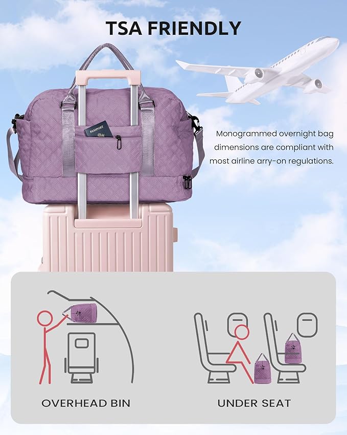 Unique Gifts for Her-Overnight Bags for Women, Personalized Weekender Bag, Monogram Travel Bag for Women with Trolley Sleeve & Wet Pocket, Letter Travel Bag with Makeup Bag (Letter D)