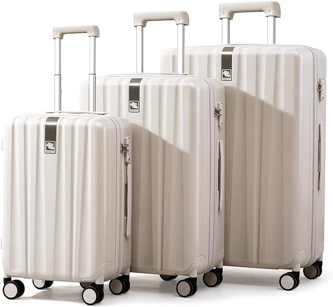Hanke 29 Inch Luggage Suitcases With Spinner Wheels Lightweight PC hardside Rolling Suitcase With Travel Lock, Checked-Large 29-Inch Christmas Gifts for Birthday(Ivory White)