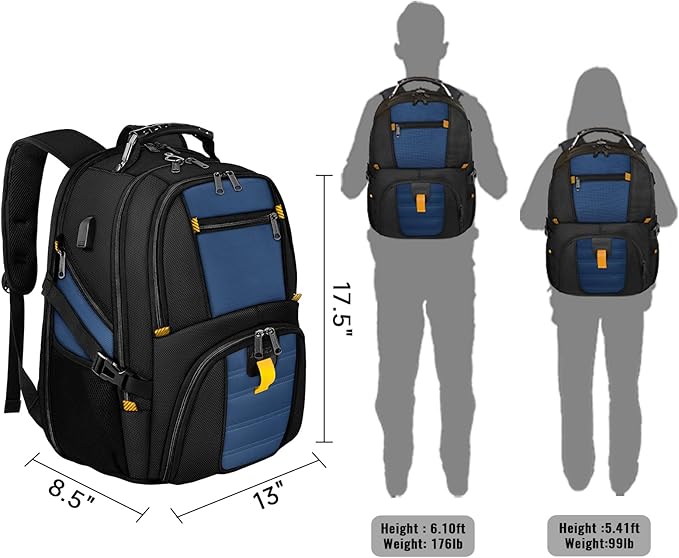 YOREPEK Travel Backpack, Extra Large 50L Laptop Backpacks for Men Women, Water Resistant College Backpack Airline Approved Business Bag with USB Charging Port Fits 17 Inch Computer, Roy Blue
