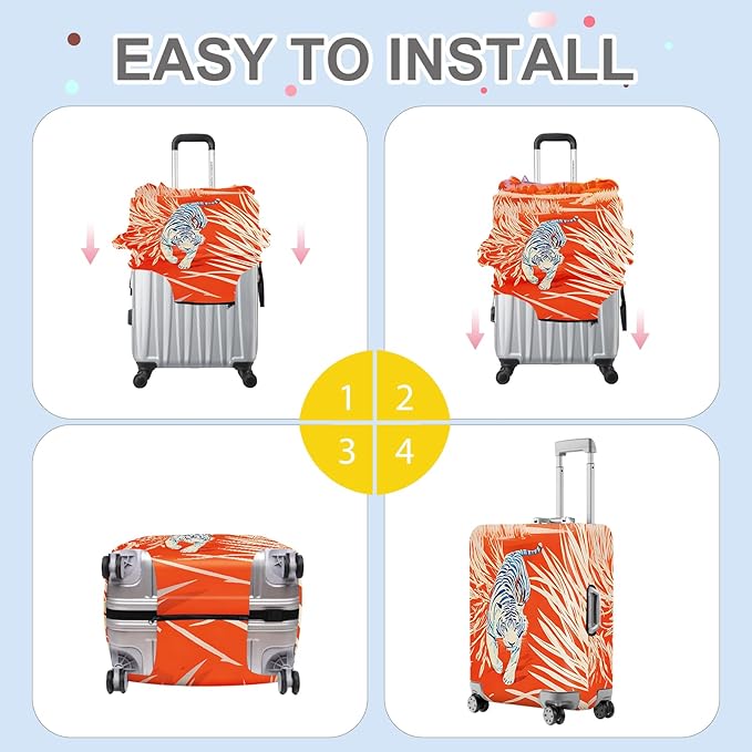 ANNA QUEEN Funny White Tiger Luggage Cover, Suitcase Protector with Bold Jungle Animal Print, Stretchable, Washable Travel Cover for 24-26 Inch Luggage