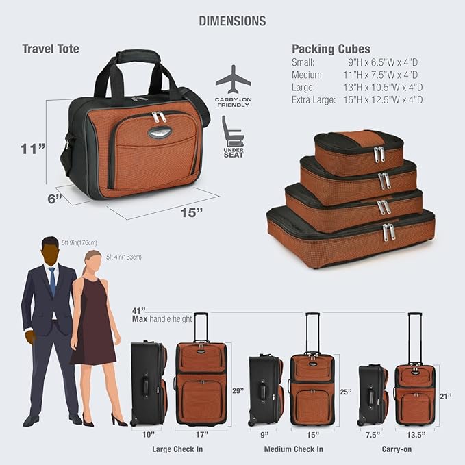 Travel Select Amsterdam 25-Inch Softside Expandable Rolling Upright Luggage, Lightweight 2-Wheel Suitcase with Push-Button Handle, Orange