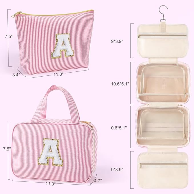 YOOLIFE Graduation Gifts for Her - Hanging Toiletry Bag for Women, Travel Toiletry Bag Makeup Bag, Personalized Travel Essentials for Women - Letter G, Pink