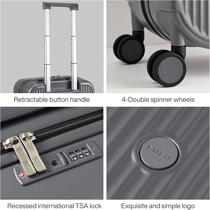 mixi Underseat Carry on Luggage 16 Inch Hardshell PC Suitcase with Spinner Wheels TSA Lock for Travel, Rock Gray