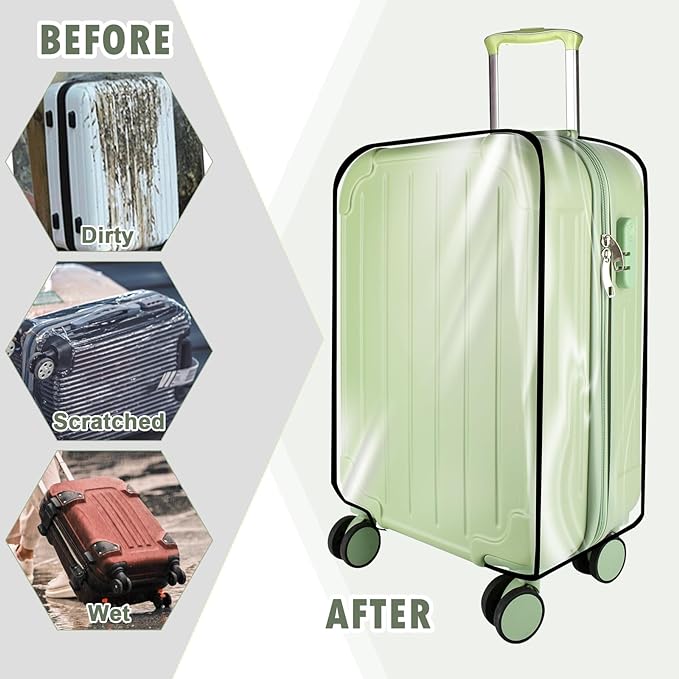 Thicken Clear Luggage Cover Protector, 24" PVC Luggage Covers for Suitcase Waterproof Dustproof Anti-scratch Travel Suitcase Covers Case for Wheeled Luggage