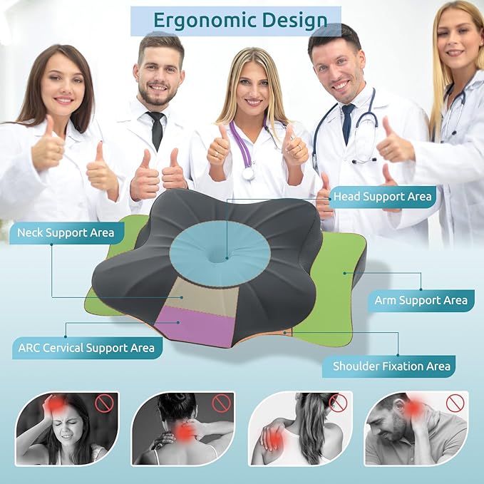DONAMA Cervical Pillow for Neck and Shoulder,Contour Memory Foam Pillow,Ergonomic Neck Support Pillow for Side Back Stomach Sleepers with Pillowcase-King Size