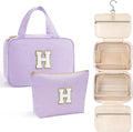 YOOLIFE Travel Toiletry Bag for Women - Hanging Toiletry Bag, Personalized Initial Toiletry Bags for Traveling Women, Portable Travel Toiletry Bag for Toiletries, Cosmetics - Letter H,Purple