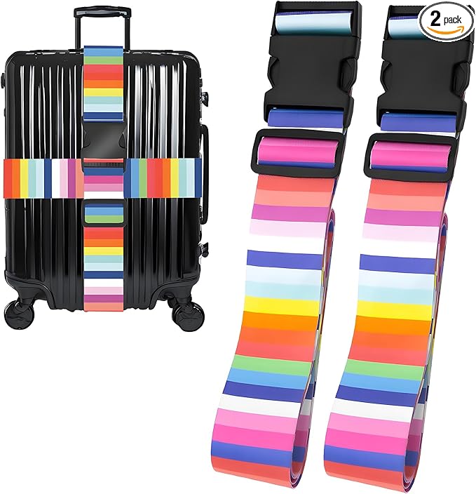 Rainbows Luggage Straps for Suitcases, Adjustable Luggage Travel Belts Security While Travel, Strong Polyester Fabric, Easy-to-Recognize Stylish Design Travel Essentials, 2 Pack
