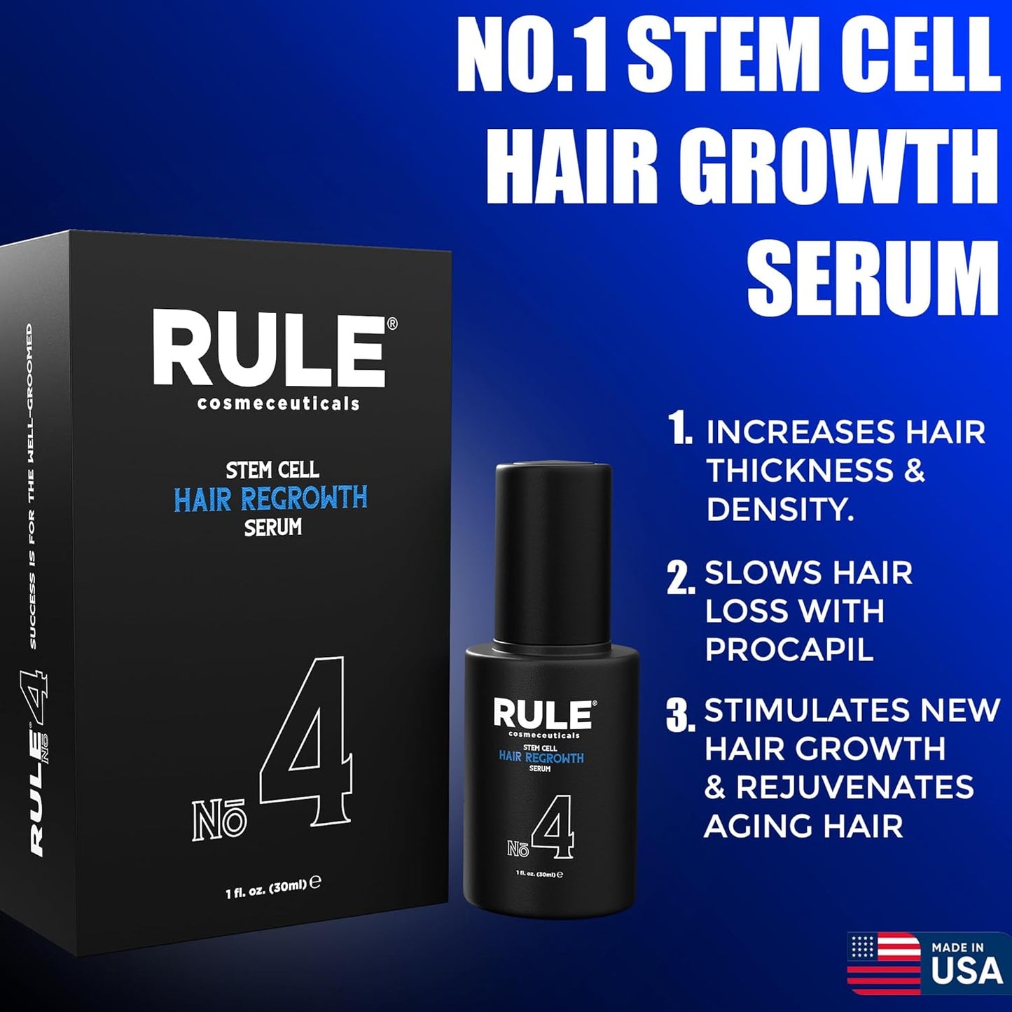 RULE No.4 Stem Cell Hair Growth Serum, Natural Oil with Biotin, Castor Oil & DHT Blocker Saw Palmetto for Thicker Fuller Longer Hair Regrowth, Scalp Serum Hair Loss Treatments for Men & Women