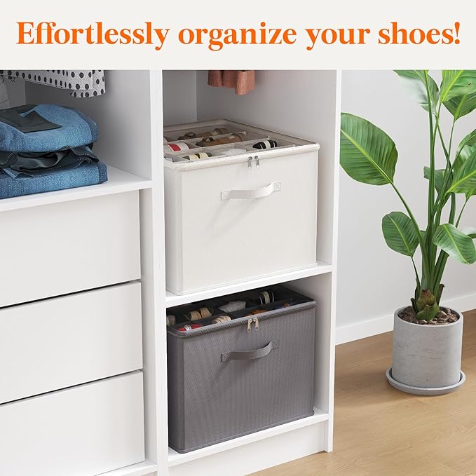 Lifewit Shoe Storage Organizer for Closet, Fits 12-16 Pairs, Large Shoe Box Storage Containers with Clear Cover and Reinforced Handles, Foldable Storage Bins Fits for Boots Heels Sneakers White