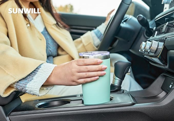 SUNWILL Travel Coffee Tumbler 20 oz, Insulated Mug with Lid, Stainless Steel Cup for Outdoor, Powder Coated Mint