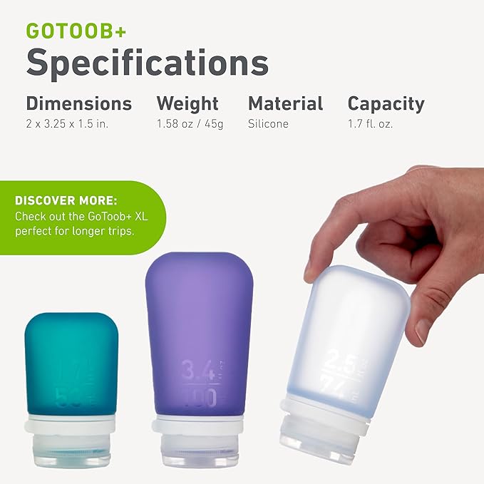 humangear GoToob+ 3-Pack (Small) | Refillable Silicone Travel Bottle | Locking Lid | Food-Safe Material, Clear/Red/Orange, Small (1.7 fl.oz; 53ml)