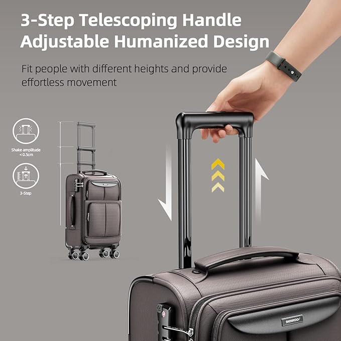 SHOWKOO Luggage Sets 3 Piece Softside Expandable Lightweight Durable Suitcase Sets Double Spinner Wheels TSA Lock Light Coffee (20in/24in/28in)