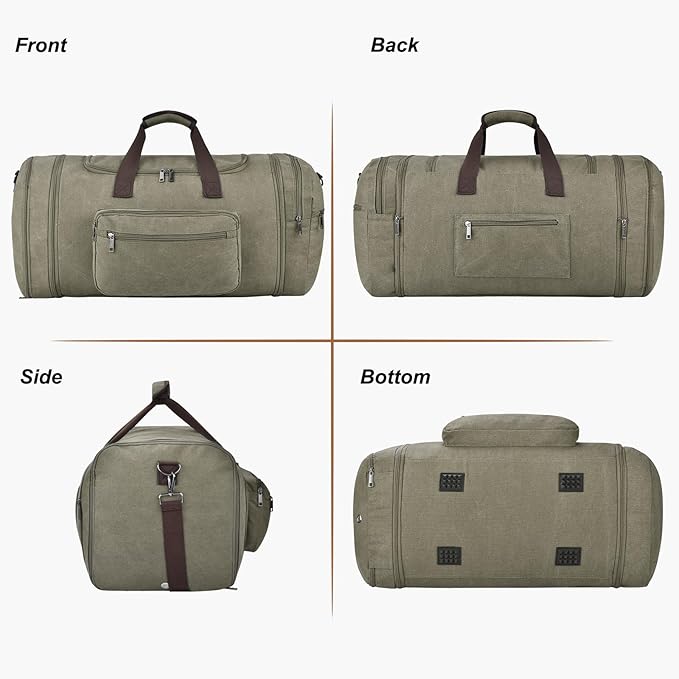 Felipe Varela 60L Duffle Bag for Men, Large Expandable Canvas Duffel Bag for Travel, Mens Carry On Luggage Bag Traveling Weekender Gym Overnight Bags for Airplanes, Green