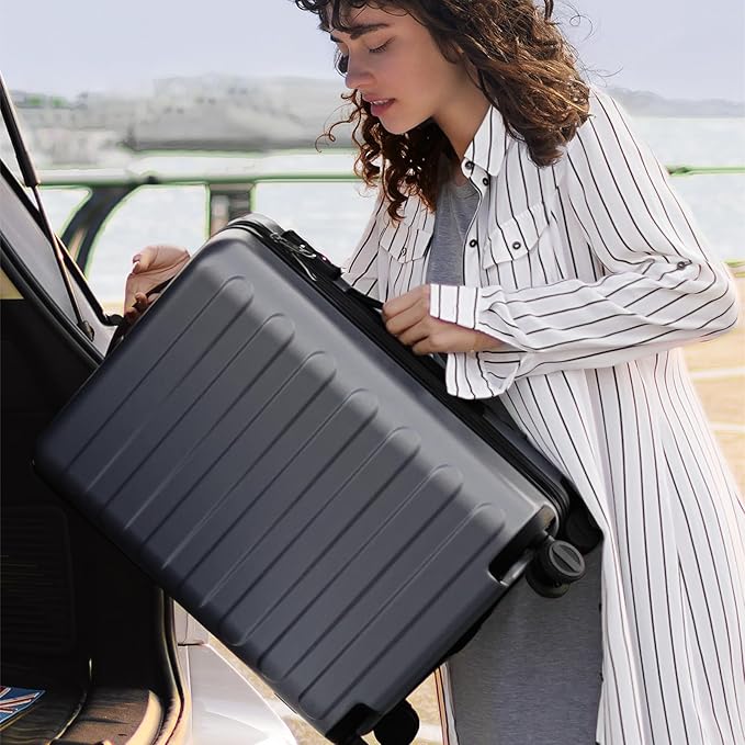 Carry on Luggage 22 X 14 X 9 Airline Approved, 20 Inch Luggage for 3-5 Days Travel, Double Spinner Wheels, 100% Hardshell PC, TSA Lock (02-Grey (Basic), Checked 24-Inch)