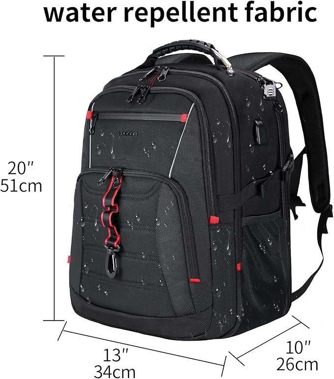 KROSER Travel Laptop Backpack 18.4 inch XXXL Computer Backpack Stylish College Backpack with RFID Pockets USB Charging Port REFLECTIVE STRIPS Water-Repellent Day pack for Business/Men