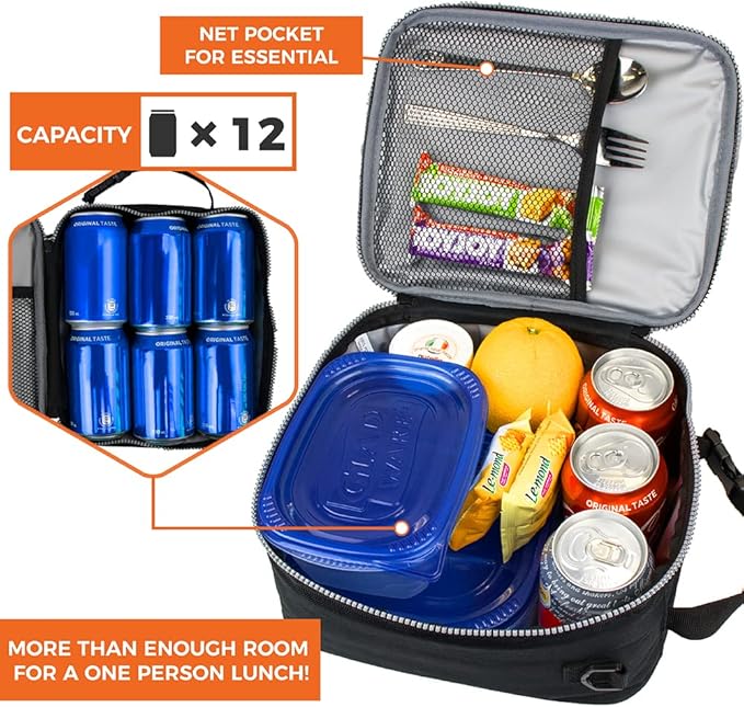 opux Insulated Lunch Box for Men Women Adult, Compact Lunch Bag for Kids Boy Girl Teen, Soft Lunch Cooler Bag for Work School, Leakproof Lunchbox Lunch Pail with Clip-on Buckle, Heather Gray