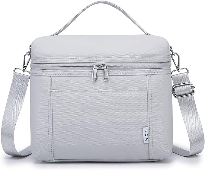 NOL Natural Organic Lifestyle Insulated Lunch Bags for Women Cooler Bag Lightweight Nylon Waterproof Lunch Box For Work (Gray White, Medium(normal))