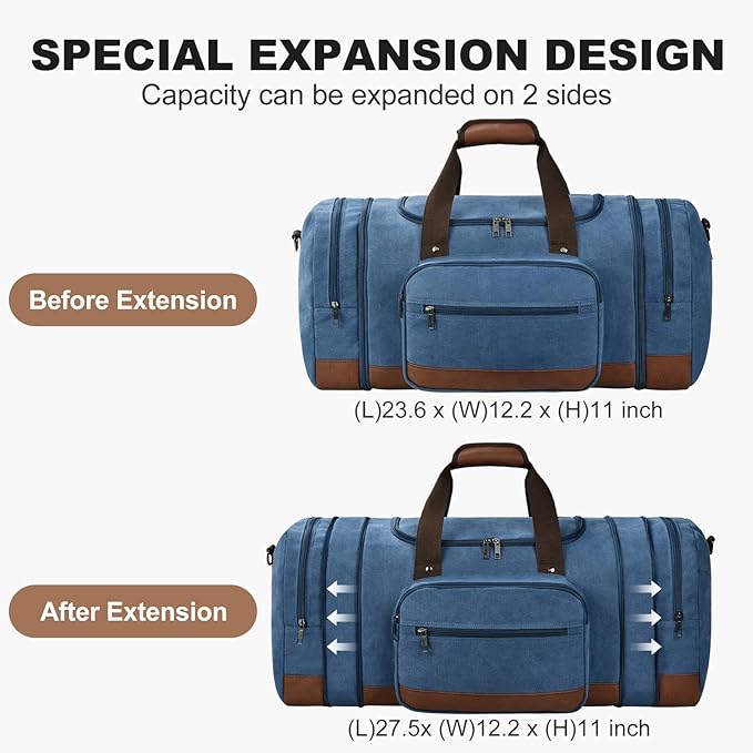 Litvyak Duffle Bag for Travel, Large 60L Canvas Travel Duffel Bags Overnight Weekend Gym Carry On Luggage Bag for Men & Women(Blue)
