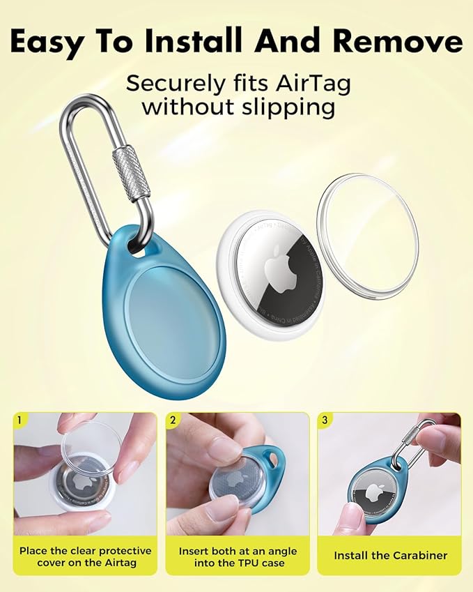 UNBREAKcable AirTag Holder for Apple - 4 Pack Air Tag Case [Professional Carabiner] [Waterproof] [Shockproof] TPU AirTag Keychain for Kids, Pets, Keys, Luggage, Backpacks