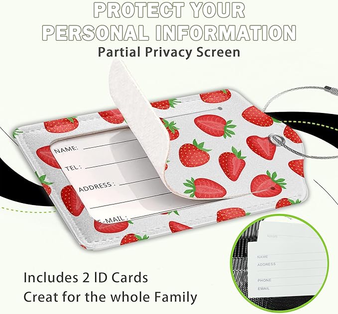 2 Pcs Strawberry Fruit Strawberries Luggage Tags,Cruise Luggage Tag with Privacy Flap,Name Id Label and Steel Loop for Women Men Travel Bag Suitcase