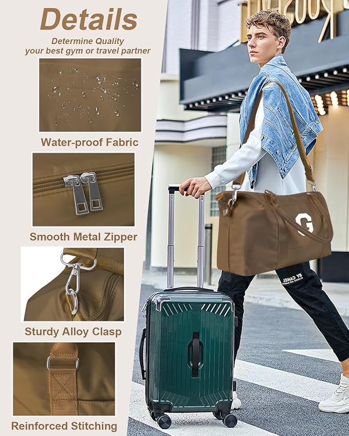 Birthday Graduation Gifts for Daughter,Initial Travel Duffel Bag Sports Gym Bag for Girls Teen Kids Birthday Gifts,Personalized Weekender Bag Carry On Tote Bags Cute Overnight Bag for Women(Brown, G)