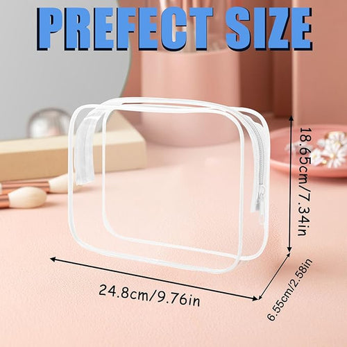 12 Pieces Clear Makeup Bags Bulk, TSA Approved Toiletry Bag for Travel, PVC Waterproof Cosmetic Bag with Zipper, Transparent Pouches Organizer Storage for Men and Women (White, Large)