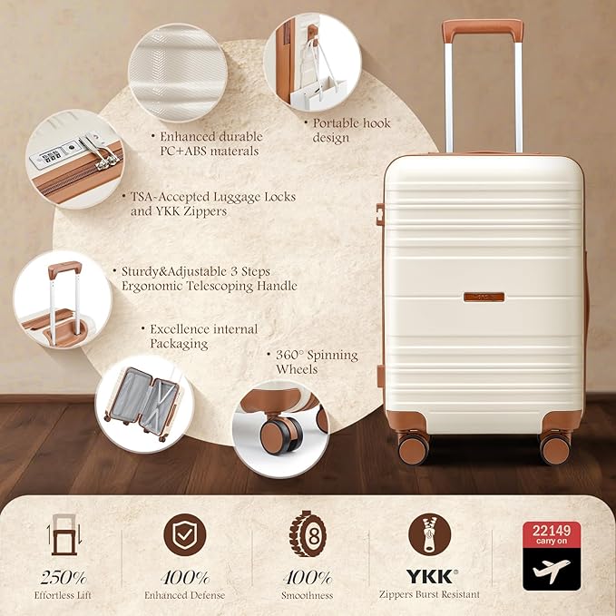 Luggage Sets with spinner wheels, PC+ABS Hard Shell Travel Luggage,Lightweight Carry-on suitcases with TSA Lock,YKK Zippers (Gark Green, 7 piece sets（14/18/20/24/28/DB/TB）)