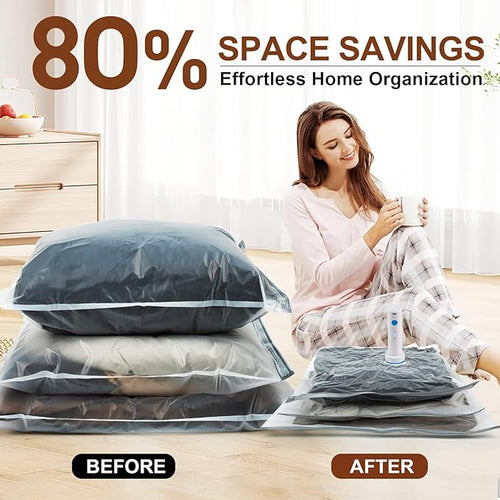 24 Pack Vacuum Storage Bags,Space Saver Bags for Clothing,Comforters,and Bedding,Includes 5 Jumbo, 5 Large, 5 Medium, 5 Small/4 Roll Bags,Compression for Closet & Travel, With Electric Pump