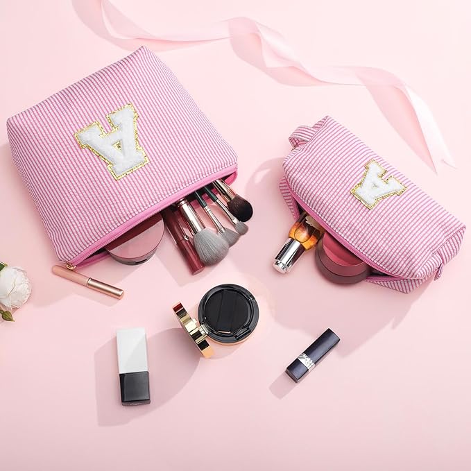 YOOLIFE Birthday Gifts for 3 4 5 6 7 8 9 10 11 12 13 Year Old Girls - Personalized Cute Pink Initial Birthday Gifts for Kids Makeup Bag for Girls Daughter Sister Teacher Friend Girlfriend K